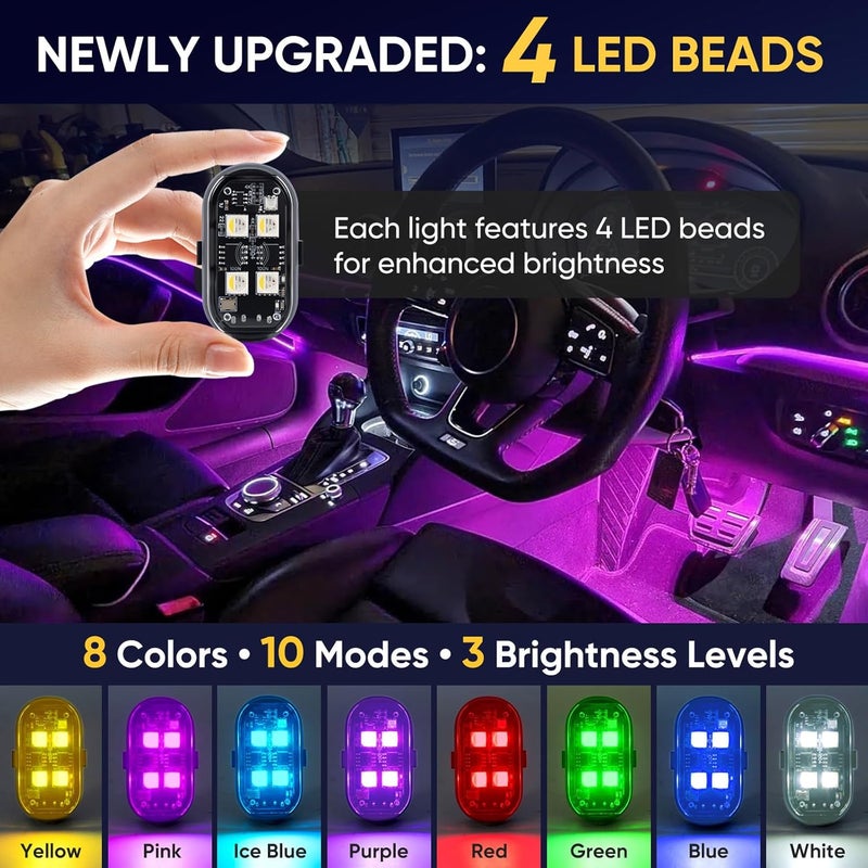 Aukmak Upgraded 4LEDs 6PCS Wireless LED Strobe Lights with Remote Control, 8 Colors Type-C Rechargeable Led Lights Anti Collision Warning Light for Car Motorcycle Bike Drone Aircraft - Image 2